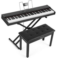 Black 88Key Electric Digital Piano Semi Weighted Keyboard w/MIDI USB,Pedal,Bench