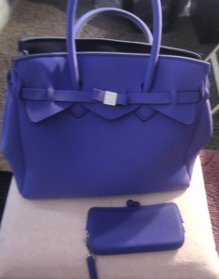 Large Save My Bag Handbag  Satchel Purple Lycra Lightweight~Twist lock Wristlet