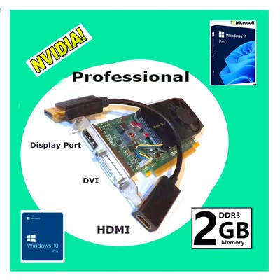 2GB Windows 11 DUAL-MONITO Video Card BUMDLE  HDMI Adapter included PCI-E 2.0