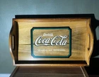Vintage 1993 Rare Coca-Cola Wooden Serving Tray 18”x 11” x 4” x 2”