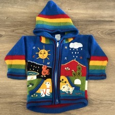 Handmade Peruvian Wool Hooded Sweater Jacket Toddler 2T Llama Sun Rainbow Boho