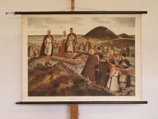 Tree Coffin Funeral Cult Germans Bronze Age ~1951 School Wall Picture 100X72Cm