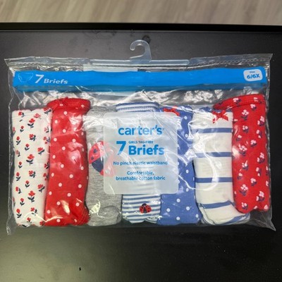 Carter's Girls 7-Pack Tag-Free Stretch Cotton Briefs - Size 6/6X - NEW
