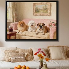 Oil Painting Dog Canvas Bulldog Bichon Frise Artwork Living Room Decor Print