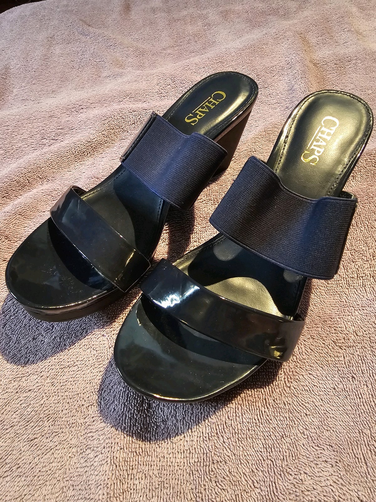 Chaps Wedges Black 2 Straps Womens Size 7.5-image