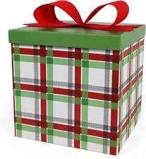 LaRibbons Large Christmas Gift Boxes with 1 Count (Pack of 1), Holiday Plaid 