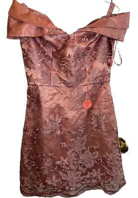 Chi Chi London  Jameela  Dress Rose Gold Embroidered Floral Lace   Off Shoulder