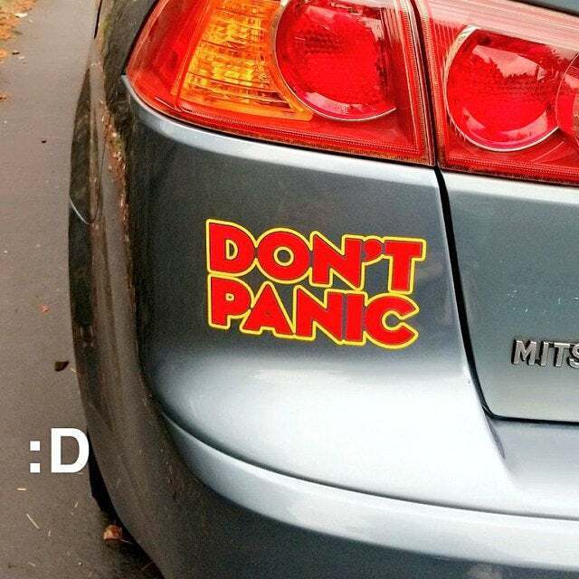 Don't panic The Hitchhiker's Guide to the Galaxy Sticker for Sale