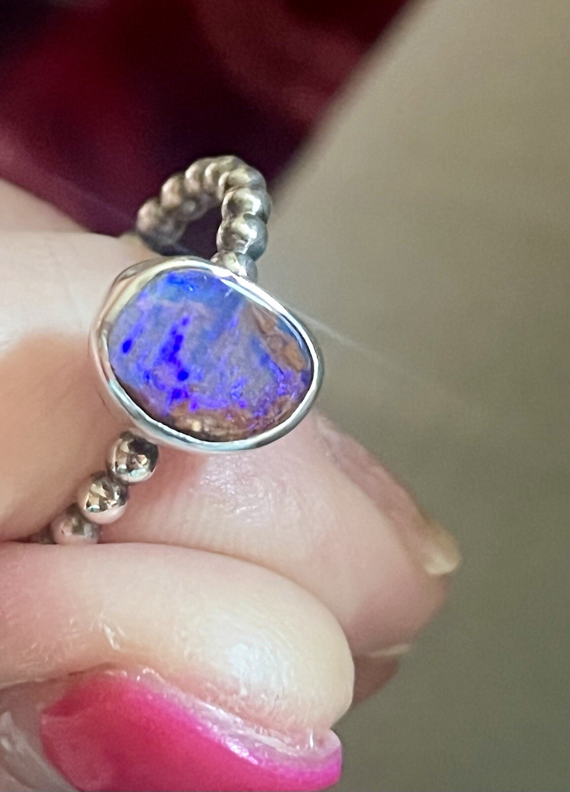 Australian Solid Boulder Opal Bezel Set Ring - Si… - image 2