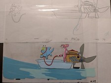 PINK PANTHER VINTAGE ORIGINAL PRODUCTION ANIMATED 3CEL 3DRAWING 1BACKDROP11x 13"