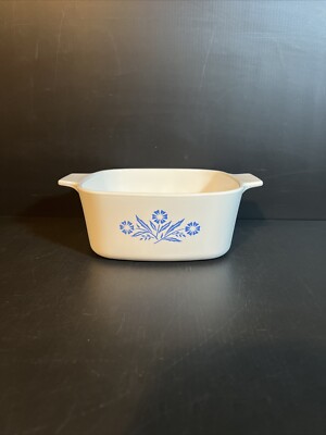 Vintage Corning Ware white with blue flower design and lid A