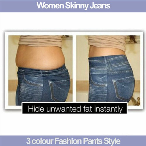 Hochtaillierte Damen-Kunst-Denim dehnbare Jeans Leggings schmale Bleistifthose Hose - Bild 11 von 18
