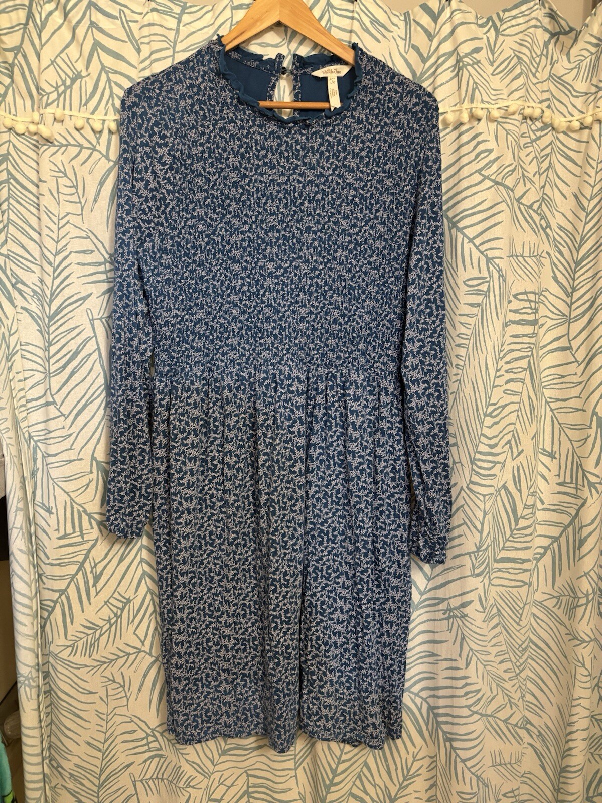 Matilda Jane Women’s Blue Floral Smocked Long Sleeve Dress Size L - Boho Style