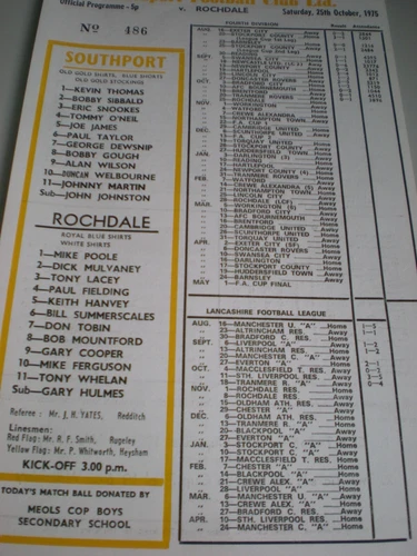 SOUTHPORT v ROCHDALE, 25th OCTOBER 1975, SS CARD, MINT CONDITION. NO WRITING.