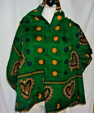 African Motif Scarf 62" Long by 12" Wide in Black with Orange Elephants