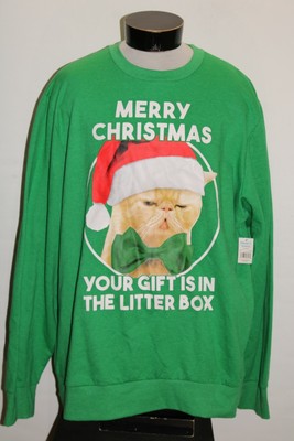 NEW NWT UGLY CHRISTMAS Mens 2XL XXL Mad Engine Cat Sweatshirt