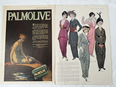 1919 Palmolive Soap Magazine Pg 81 & 82. 1914 Original Delineator Fashion Print