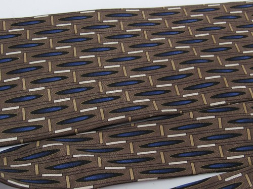 Milano Uomo 100% Silk Tie Made USA Brown White Gold Blue Abstract Geometric - Picture 6 of 9
