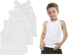 Kids Boys Vest 100% Soft Cotton Touch White Sleeveless School Uniform Underwear