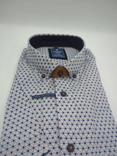 REDMOND short sleeve shirt size XL 43/44 button down collar blue pattern regular fit - Picture 2 of 5