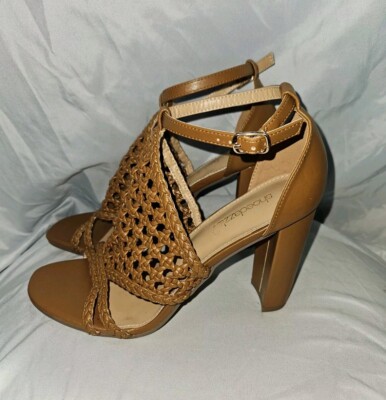 Shoedazzle Tan Faux Leather Cut Out Ankle Buckle High Heels Woman's 8.5