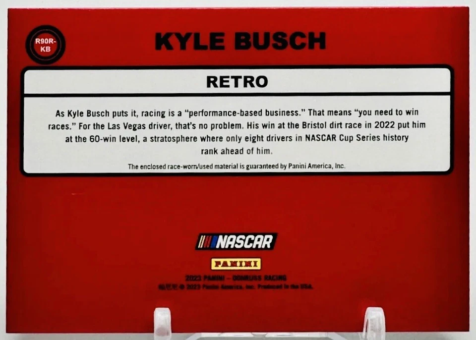 2023 Donruss Racing Kyle Busch Race Worn Retro Relic Card #R90R-KB Red /250 SP! - Image 2 of 2