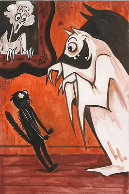 1.5x2 DOLLHOUSE MINIATURE PRINT OF PAINTING RYTA 1:12 SCALE HALLOWEEN GHOST CAT