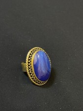 Ancient Art Lapis Lazuli Ring Gold Plated Blue Lapis Handmade Stackable Ring