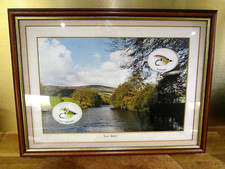 F. Higham Picture River Hodder + 2 Salmon Flies 'Candlelight & Green Highlander'