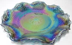 Vintage Indiana Iridescent Carnival Glass Crimped Bowl Windsor Blue 10 1/4" D