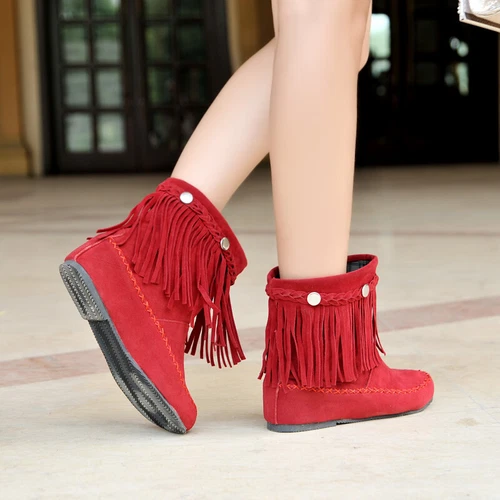 Damen-Stiefeletten Kunst-Wildleder Fransen Quaste Mokassin Stiefel runde Spitze Freizeitschuhe - Bild 6 von 18