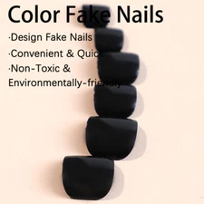 Glossy Black Toenails Pedicure Short Artificial Toenail Foot Fake Nails Tips