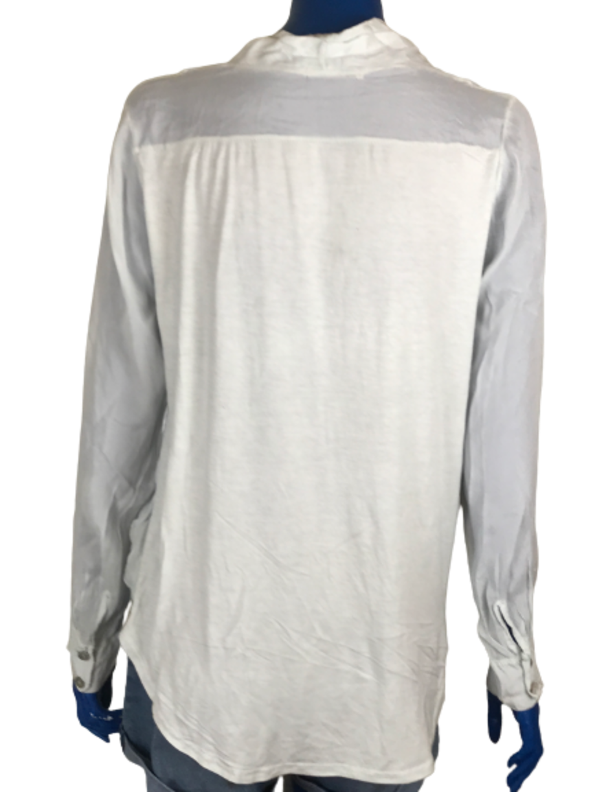 Chemisier Femme Transfer En Soie Verte - Manches Longues Sans Col - Taille M, Idéal Pour Une Occasion Chic