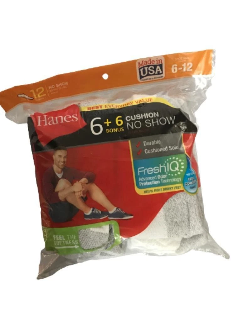 Hanes Mens No Show Socks 12 Pairs, White/Gray, Shoe Size 6-12