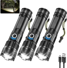 3Pack Rechargeable Flashlights High Lumens 990000, 5Modes LED Flashlight Recharg