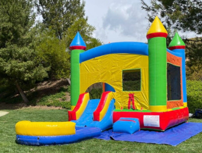 Commercial Inflatable Fiesta Rainbow Bounce House Combo Slide Pool & 1HP Blower