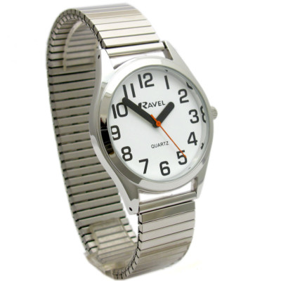 Herren superklare Quarzuhr von Ravel mit Spreizarmband silberfarben 22