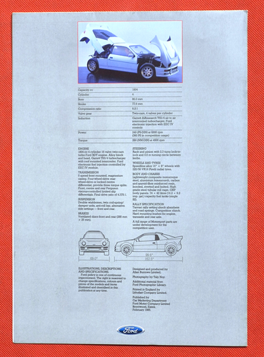 1985 FORD RS 200 Sales Brochure Poster - Mint Condition! - Afbeelding 5 van 5