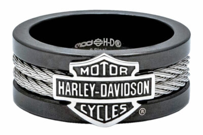 Harley-Davidson Men's Ring, Bar & Shield Steel Cable Band, Black HSR0021