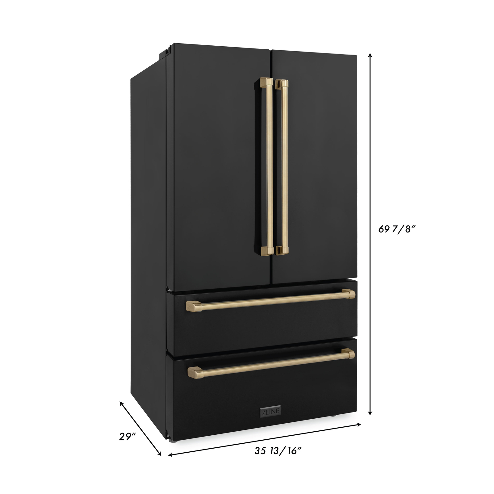ZLINE 36" FRENCH DOOR BLACK STAINLESS STEEL REFRIGERATOR BRONZE RFMZ36