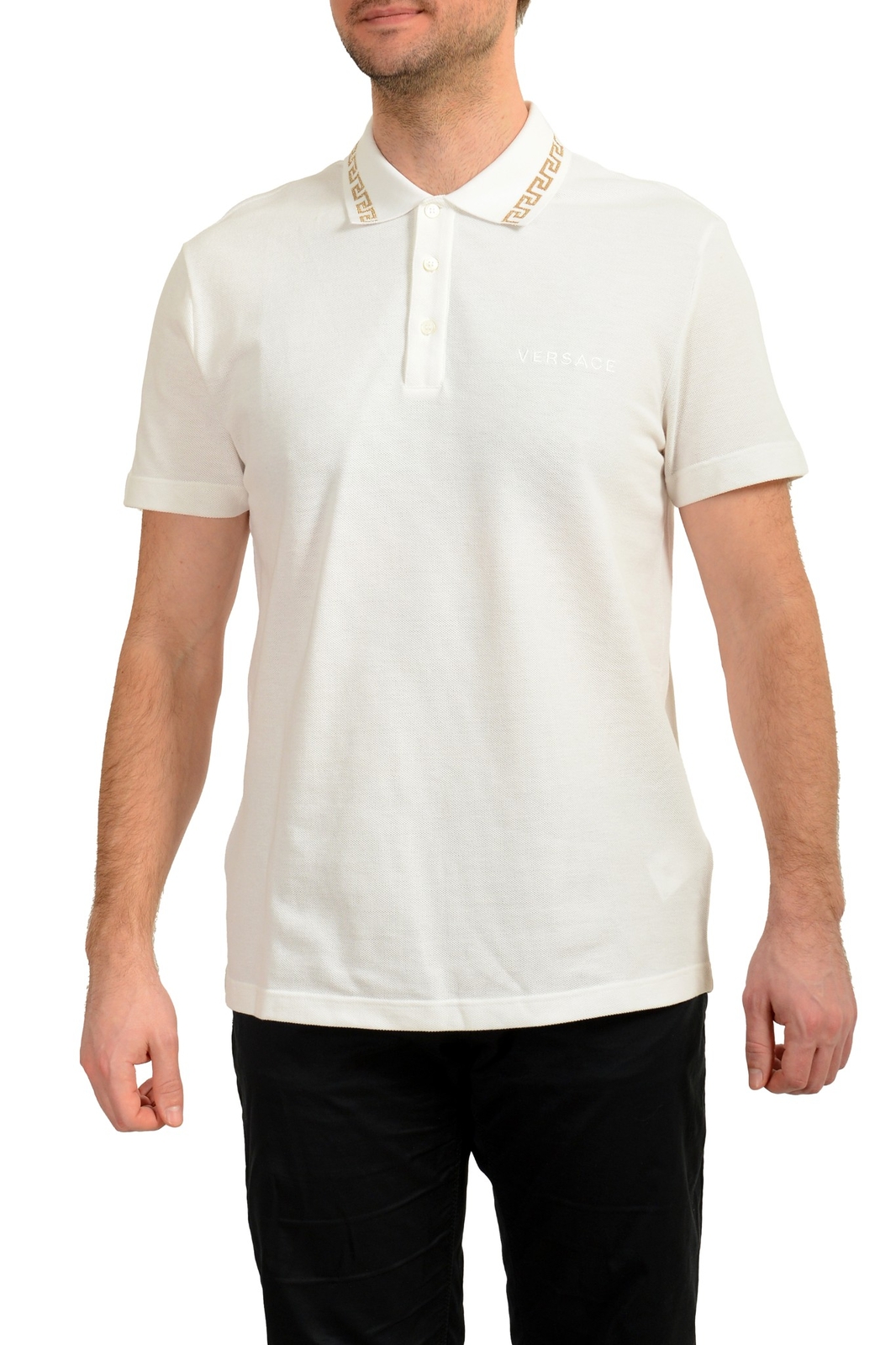 Мужская белая рубашка поло с вышивкой логотипа Versace с коротким рукавом US L IT 52 46390₽