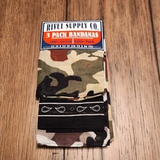 Rivet Supply Company 3 Pack Bandanas Camoflauge 100% Cotton Army Hankerchief