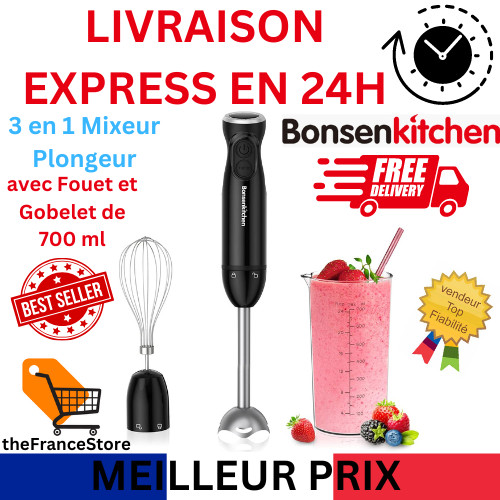 Mixeur plongeant 1000W puissant à haute vitesse avec batteur et grand bol gradué