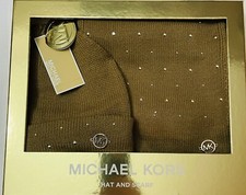 Michael Kors Hat  Scarf Set Caramel-Gold Dots 