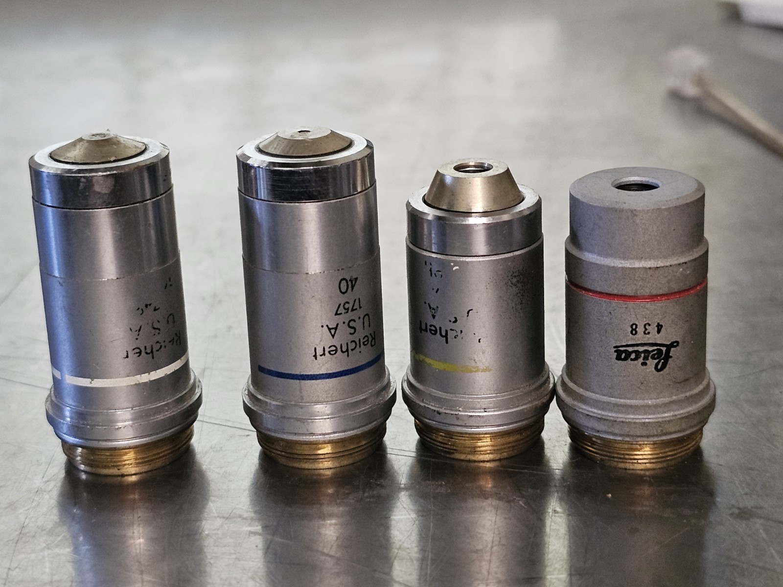 3 Reichert & 1 Leica Microscope Objective Lot Of 4