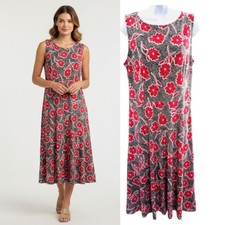 Talbots Midi Dress Wmn's Sz M Multicolor Floral Sleeveless Pockets Stretch Knit