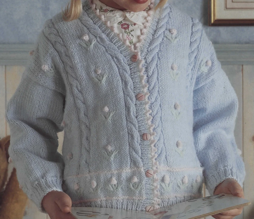 Peter Pan P748 Double Knit Childs Floral Cardigan & Sweater Knitting Patterns - image 4 of 4