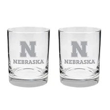 Nebraska Cornhuskers 2-Sided, Etched Satin Finish, Rock Glass - Set of 2