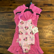 Disney Minnie Mouse Girls Pink Gingham 2pc Swim Set UPF 50 Size 6-7 Years