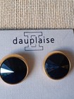 Vintage Goldton Dauplaise  Clip Earrings  Round Black Prisom Cut Plastic Stone — photo 3